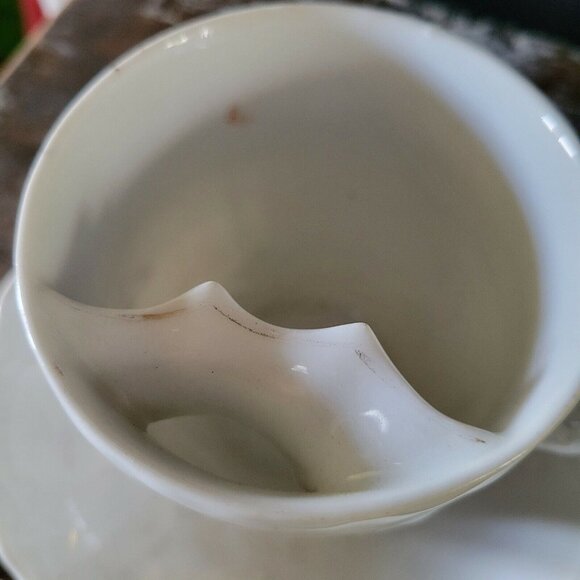 Antique Mustache Cup and Saucer "Remember Me" Flowers, Germany Mustache Mug - Picture 7 of 10